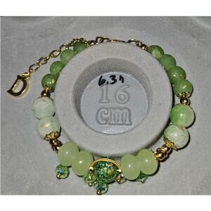 Green Wire Bracelet w Green beaded Dangle Charms #788